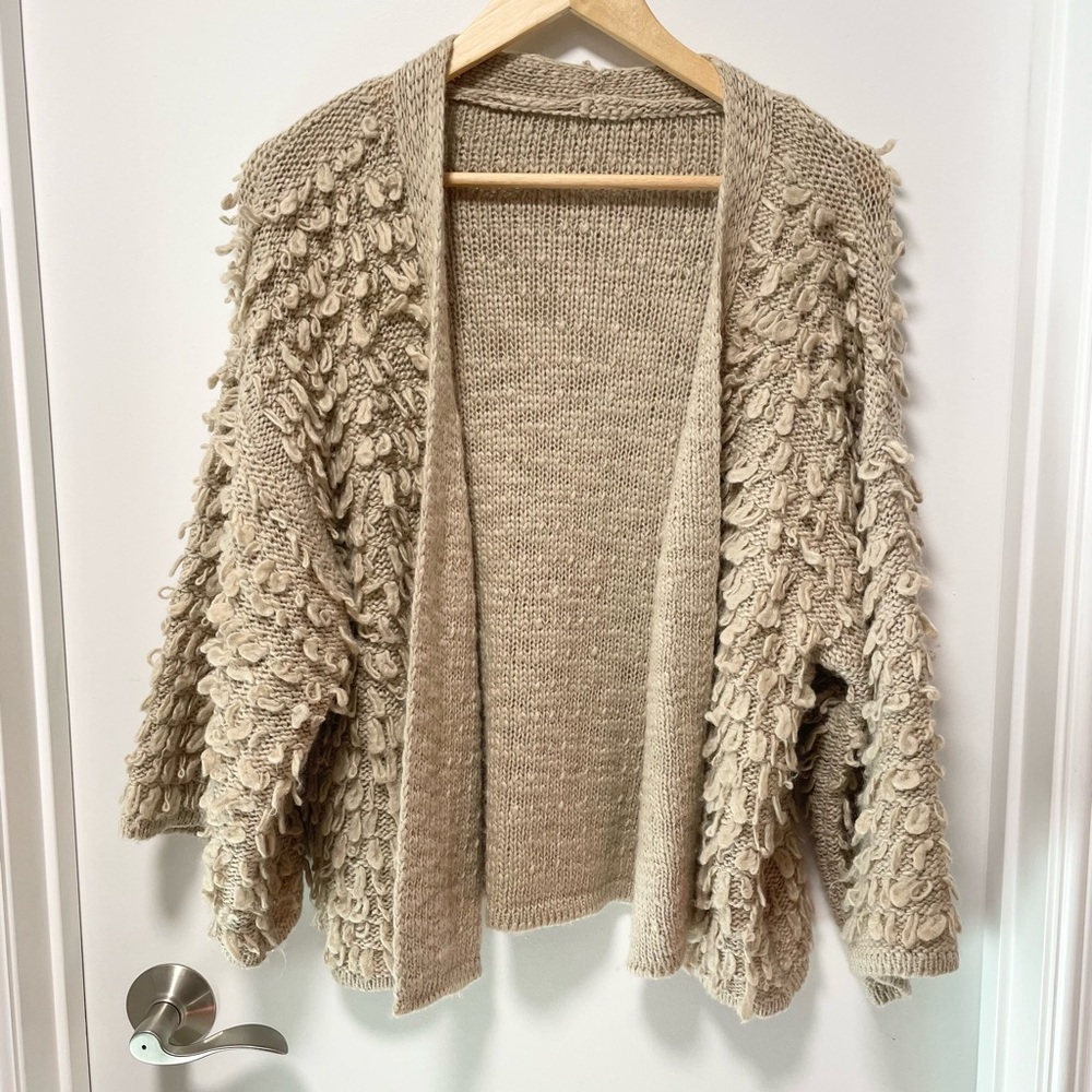 Boho Beige Looped Knit Cardigan
